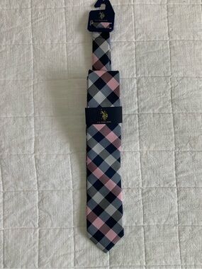 U.S. Polo Assn. Pink, Navy and Gray Plaid Men's Tie